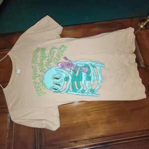 Beige Graphic Tee with Skeleton Design